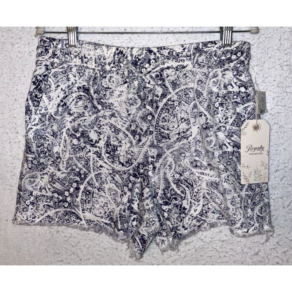 Royalty for me Women’s Blue & White Paisley Drawstring Shorts Size S Linen